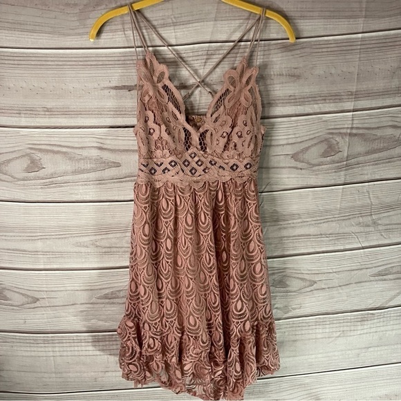 FREE People Adella Crochet Lace Slip Velvet Burnout Dress in Pink - Picture 4 of 12